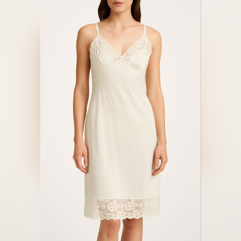 Vtg Ivory Lace Nightgown 36 Romantic Lace Trim Cottagecore Lingerie Intimissimi